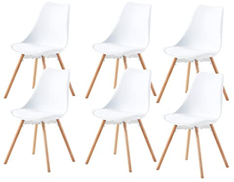 buybyroom Esszimmerstuhl 6er Set Polsterstuhl Küchenstühle mit Massivholz Sitzfläche Rückenlehne für Esszimmer Wohnzimmer Schlafzimmer Konferenzzimmer, Weiß