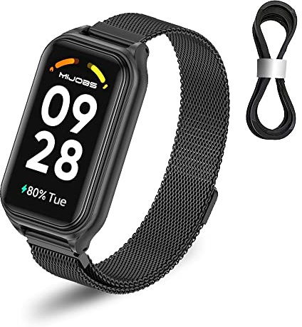 SeNool Armband für Xiaomi Smart Band 8 Active/Redmi Smart Band 2, Edelstahl Metall Ersatzband Magnetversch Mesh Uhrenarmband für Xiaomi Smart Band 8 Active/Redmi Smart Band 2 - Schwarz