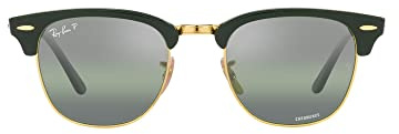 Ray-Ban Clubmaster Chromance Rb3016 Quadratische Sonnenbrille, Grün auf Gold/Dunkelgrün, polarisiert