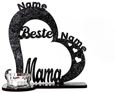 Waluna® Beste Mama Muttertagsgeschenk Herz Teelichthalter personalisiert mit Zwei Namen Herzen zum Muttertag Geburtstag mit Kerze in 12 Farben kerzenhalter