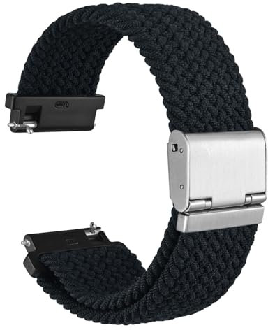 WOCCI 18mm Gewebtes Nylon Uhrenarmband für Damen und Herren, Schnellverschluss, Verstellbare Silberne Schnalle (Schwarz)