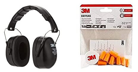3M Kapselgehörschutz 90563E, Zusammenklappbarer Ohrenschützer & 1100C4 Gehörschutzstöpsel mit Aufbewahrungsbox, 1 Set mit 4 Paar, Orange