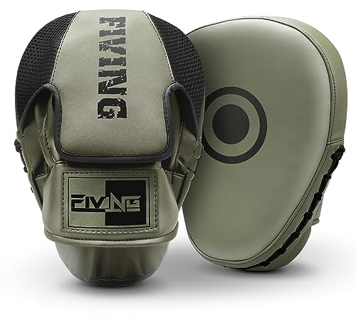 Boxing Pads for Men, Women, & Kids, Leather Focus Mitts for Martial Arts, Boxing Training, Curved Punch Mitts for Karate, Kickboxing,Muay Thai, Taekwondo Olive Green