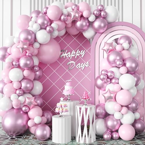 Luftballons Girlande Rosa, 99 Stück Pastell Rosa Weiß Luftballons Girlande Kit mit Metallic Ballon Pink Geburtstag Luftballons Deko für Mädchen Frauen Babyparty Brautparty Verlobung Hochzeitstag Party