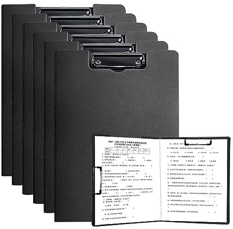 Porte-Blocs A4 Pliables, Lot de 6 Porte Blocs d'écriture à Rabat Porte Document Pour Bureau, École, Travail - Noir