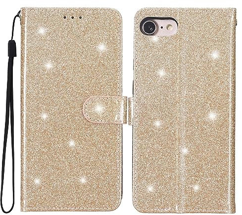 Rnrieyta Miagon Brieftasche Hülle für iPhone 6S Plus/6 Plus,Handyhülle Handytasche Glitzer PU Leder Tasche Flip Case Geldbörse mit Kartenfach Magnet Klapphülle,Gold