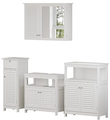 Vicco Badmöbel-Set Riad, Weiß, 60 cm, besteht aus Waschbeckenunterschrank, Spiegelschrank, Midischrank und Hängeschrank
