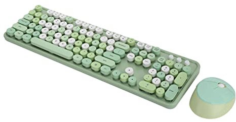 Ausla Wireless Keyboard and Mouse Set, Retro Typewriter Design, 104 Keys, Improved Mechanical Feel, Power Saving Technology, for Home Office (green mixed color)