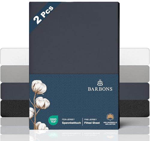 BARBONS Spannbettlaken 160x200cm 2er - Spannbetttuch für Dicke Matratzen bis zu 27 cm 100% Baumwolle Oeko-TEX Zertifiziert Bettlaken Jersey Bettbezug für Boxspringbett - Dunkelgrau 160 x 200 2er