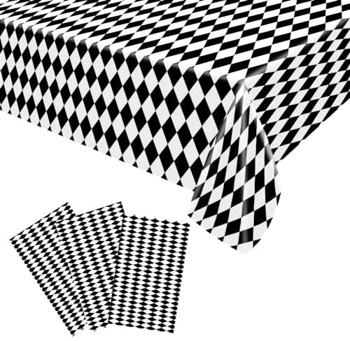 3 Pièces Nappe Jetable Anti-Taches Tableau Vichy Noir et Blanc Nappe à Carreaux 130cm x 230 cm Rectangulaire Nappe Plastique pour fête Noël Mariage Pique-Nique Anniversaire Décorations Halloween