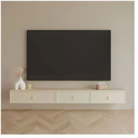 Floating TV Unit 78.7 Floating TV Console, Modern Wall Mounted Floating TV Stand with 3 Drawers, Wooden Entertainment Center Media Console Storage Shelf, TV Cabinet for Living Room Bedroom, Cream Whi