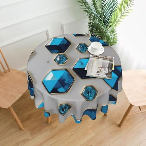 CarXs Runde Tischdecke mit blauen Sechsecken und Diamanten, wasserabweisend, waschbar, perfekt für Esstisch, maßgeschneiderte Küchendekoration