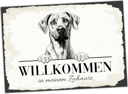 siviwonder Hundeschild Willkommen Zuhause Ridgeback Dog Schild Spruch Türschild Warnschild Geschenkidee schöner Spruch Hundemotiv Aluminium Wetterfestes Hundeschild