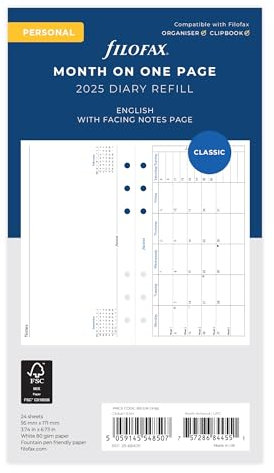 Filofax Personal MONTH PAGE ENGLISH HORIZONTAL 2025