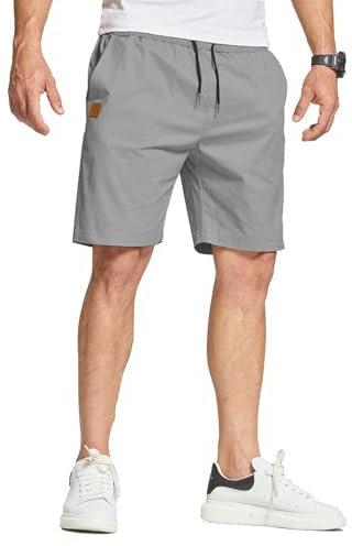 JustSun Kurze Hosen Herren Shorts Sommer Chino Stretch Baumwolle Freizeithose Kurze Jogginghose Sporthose Sport Elastische Taille mit Taschen Grau XL