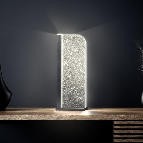 Luverre Tisch-Lampe | LED-Leuchte | Glas-Leuchte mit Gravur für Nachttisch, Kommode, Wohnzimmer (Sparkle, Rechteck | anthrazit)