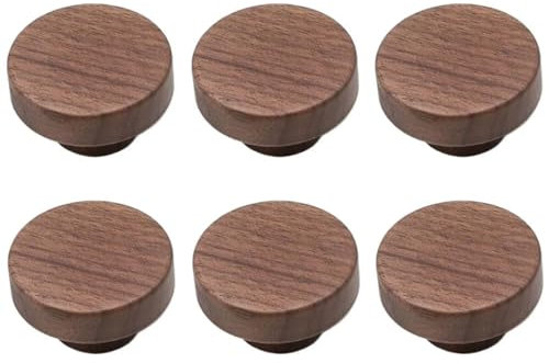 HDJNal 6PCS 40mm Natural Walnut Wooden Door Knobs/Pull Handles/Door Handles for Dressers and Bathroom Cabinets, Bedroom Drawers, Kitchen Cabinets, and Living Room,Simple Design