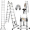 A Frame Telescopic Ladder 5M (2.5M+2.5M) Extension Folding Ladder Multi Purpose Aluminum Loft Ladder, Portable 2x8 Steps Foldable Ladders Extendable Tall Roof Ladder with Stabilizer, Max Load 330lbs