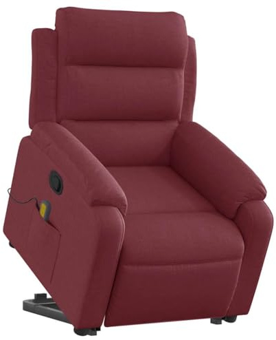 vidaXL Massagesessel, Verstellbar Sessel mit Aufstehhilfe, Fernsehsessel Relaxsessel mit Liegefunktion, Liegesessel Aufstehsessel Polstersessel, Weinrot Stoff