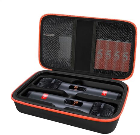 JOSMAX Kabellose Mikrofonhülle Kompatibel mit JBL Wireless Two Microphone System, Portable Handheld Dual Mic Travel Storage Bag for Singing or Karaoke for Receiver, Adapter, AA Batteries - Black