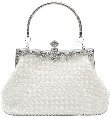 lapulio Abendtasche im 1920er-Jahre-Stil, einfarbig, mit Perlen, schlicht, elegant, geeignet für Hochzeiten, Partys