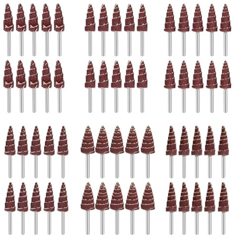 SUNJOYCO 60PCS Abrasive Flap Wheel Sander, 1/8 Shank Cone Shape Abrasive Sandpaper Grinding Head Rotary Tool for Polishing