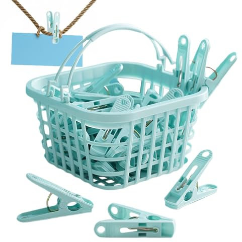 Pinces à Linge, Pinces à Linge 30 pièces pour Le Lavage, Pinces à vêtements avec Panier, Petite épingle à Linge, Pinces à Serviettes de Plage Coupe-Vent, Pince à Linge de Lavage