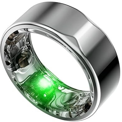 Synqlux Smart Titanium Ring for Health and Fitness Tracking, Blood Glucose Monitoring, V02, Oxygen SPO2, Body Temperature, Unisex (Silver, DONT KNOW - Send a Sizing Kit)