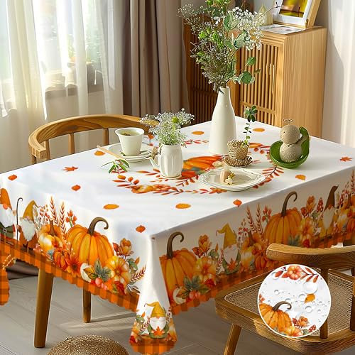 Outdoor Tablecloth, Washable, Garden Tablecloth, Weatherproof, Wipe-Clean Tablecloth, Rectangular, 150 x 260 cm, Autumn Pumpkin Maple Leaves Tablecloths, Waterproof Tablecloth for Outdoor, Halloween,