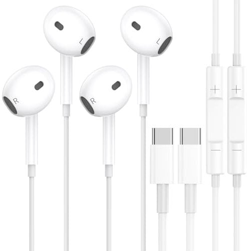 Lot de 2 Écouteurs USB Type-C pour iPhone 15 Plus/15 Pro Max,Intra-Auriculaires avec Micro et Contrôle du Volume Intégrés,Compatibles avec Samsung S24/S23/S22/S21/S20/A53/A54,iPad Pro,h-uawei,Pixel 7