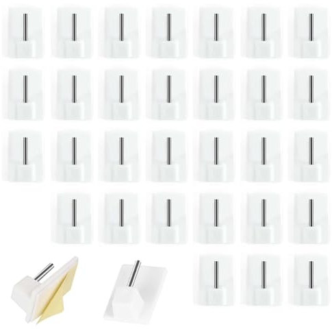 Gudemoore 30 Pcs Crochet Rideau Adhésifs, Plastique Support Tringle Rideaux Sans Percage, Accroche Rideau Autocollants pour les Rideau Sans Percer, Tringle Rideau, Cuisine, Bain(Blanc)