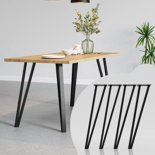 MATERIUM® Lot de 4 pieds de table en métal noir - 70 cm - Pieds de table extra stables avec protection du sol - Design industriel moderne - Table à manger, bureau (noir lisse, revêtu par