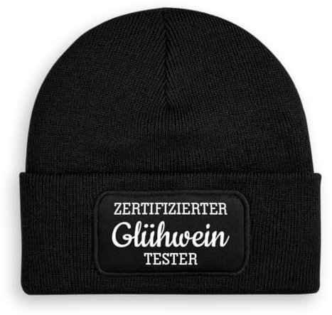 Prozente Momente Zertifizierter Glühwein Tester - Beanie | Strickmütze | Wollmütze | Beanie mit Druck | lustige Sprüche | Apres-Ski | Schwarz