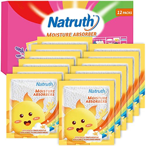 NATRUTH 12-PACK Moisture Absorber Bags, Dehumidifier Bags for Wardrobe,Drawers,Cupboards,Caravan,suitcases, Eliminates Odors, Dehumidifier Bags for Small spaces(Lavender)
