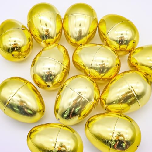 VEQENIFY 12 stück Goldene Ostereier,osterei zum befüllen, gefüllte Ostereier, Glänzende Metallische Easter Korb Stuffs Füllstoffe, Ostern Geschenk ostereier gold für Ostern Themenparty Gunst