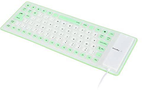 Clavier en Silicone Sans Fil, Flexible et Pliable, 85 Touches pour PC, Ordinateur Portable, Bureau, Portable, Lavable, Étanche, Léger, Compact, avec Étui de Transport, Vert (GREEN)