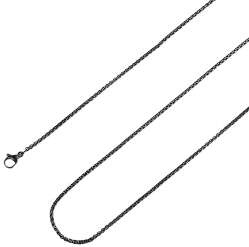 SUNNYCLUE 2 Pack 30 Inch/0.75m 2mm Black Box Chain Stainless Steel Link Chains Thin Rolo Cable Necklace Square Round Long Lobster Links Metal Chains for Jewellery Making Crafts Necklaces Supplies