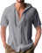Ophestin Men's Hoodie Shirt Short Sleeve Button Down T Shirts Casual Cotton Beach Hoodies Tops Grey XL