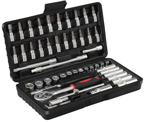 HSEAMALL Juego de 53 llaves de carraca, caja de carraca, caja de carraca pequeña de 1/4 pulgadas, juego de llaves de carraca y de vaso para tornillos Torx, cruz, ranura y hexagonal interior CR-V