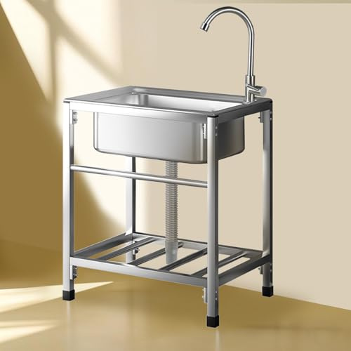 ZJDCQGS Stainless Steel Single Bowl Freestanding Utility Sink Outdoor Camping Garden Sink for Washing