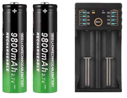 2 Stück Wiederaufladbare Batterien 3.7V 9800mAh Lithium-Ionen-Akkus Kompatibel Mit Taschenlampen Stirnlampen Kameras Spielzeug Mini-Fans Spielzeugautos Etc.