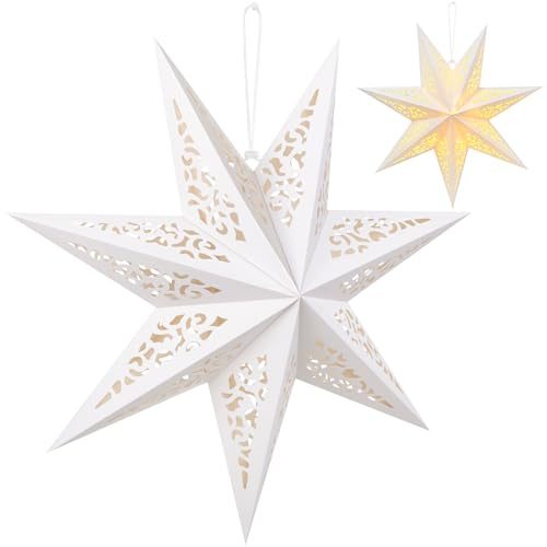 Kiiwah Papierstern Weihnachten Faltsterne Lampenschirm, Papiersterne zum Aufhängen Weihnachtsstern Papier Deko 45 cm für Heimdekoration, Party (Weiß)