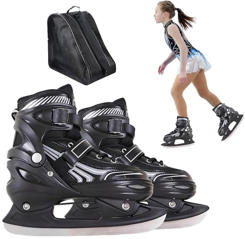 Adjustable Ice Skates for Boys and Girls, Kids Ice Skates with 1 Ice Skate Bag for Outdoor and Rink, Soft Padding with Safety Ankle Support, Stainless Steel Blades