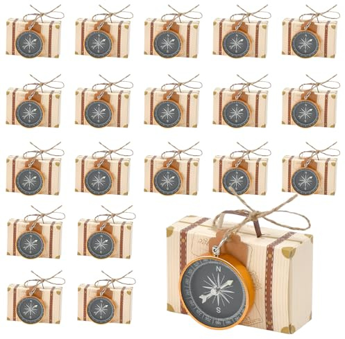 FuxFuis Gastgeschenke mit Kompass, (20 Kompasse, 20 Etiketten aus Kraftpapier, 20 kleine Bonbonschachteln, 20 Schnüre) Mini Kompass Gastgeschenke für Hochzeiten Taufen Partys Jubiläen Abschlussfeiern
