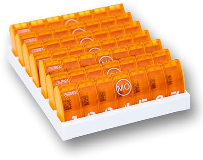 CINIBOX® CODE 7 Medikamentendispenser Melonengelb – Smarte Tablettenbox 7 Tage mit App-Anbindung – Planung & Kontrolle – Ideal für Senioren – Pillendose, Wochenbox, Medikamentenbox – Made in Germany