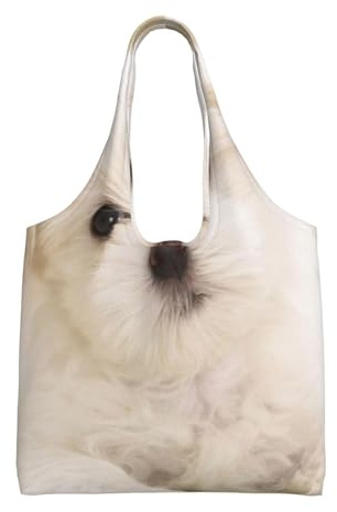 Zouey Einschultrige Canvas-Tasche, Canvas-Tragetasche für Damen, Schultertasche, Einkaufstasche, süßer Malteser-Welpe