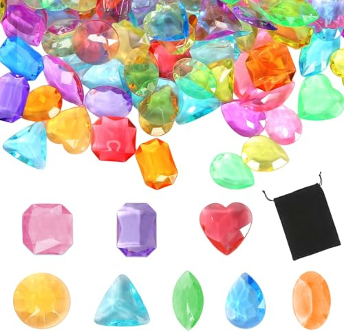 KUHAWL 300 Stück Bunte Diamanten, Glitzersteine Acryl Dekosteine, Transparent Edelsteine Große Deko Diamanten 8 Verschiedene Designs und Farben für Hochzeit Vasen Kunsthandwerke Tischdeko