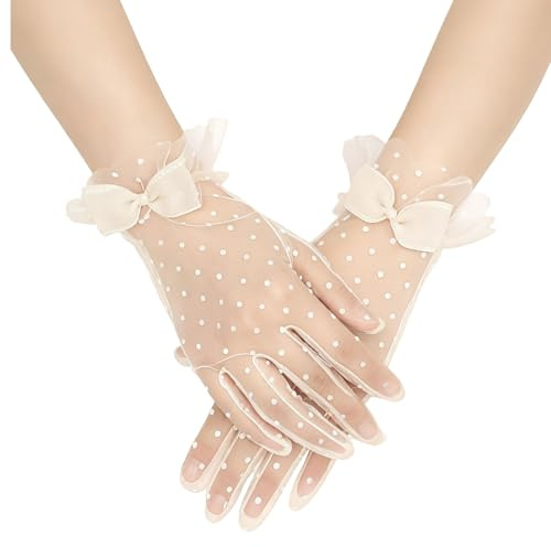 CHarmeFleur Kurze Pünktchen Spitze Handschuhe Schleier Netz Teeparty Handschuhe für Damen Hochzeit Braut Handschuhe Halloween