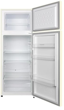 respekta Retro Kühl Gefrierkombination Bento | 211 Liter Nutzinhalt | 142,8 cm Höhe | 4 Sterne Gefrierfach | Energieeffizienzklasse D | Vintage Kühlschrank Creme | Stand Kühlschrank mit Gefrierfach