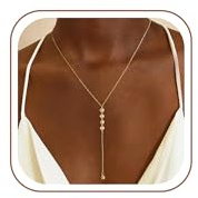 Fimhut Lariat Gold Halskette für Frauen, Zarte Lange Halskette 14k Vergoldete Y-förmige Halskette Modische Geschichtete Halsketten Einfacher Goldschmuck für Frauen Geschenk Schmuck